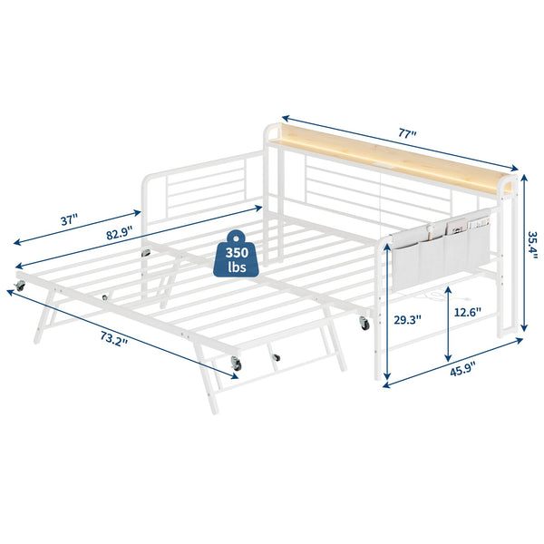 Twin Daybed with Pop-Up Trundle, RGB LED Headboard & Charging Station