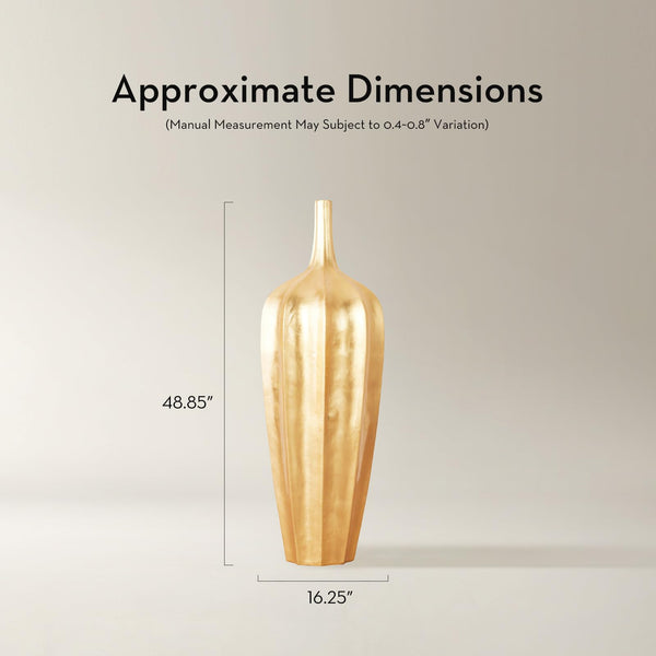 Fluted Floor Vase with Metallic Finish — Fiberglass, 48.75" Tall