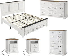 5-Piece King Farmhouse Bedroom Set with Dressers & Nightstands