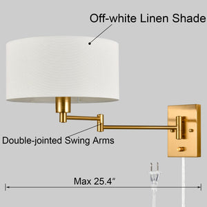 Gold Plug-In Swing Arm Wall Sconces Set of 2