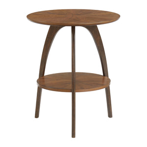Round Wood End Table – Mid-Century Modern Side Table with Lower Shelf