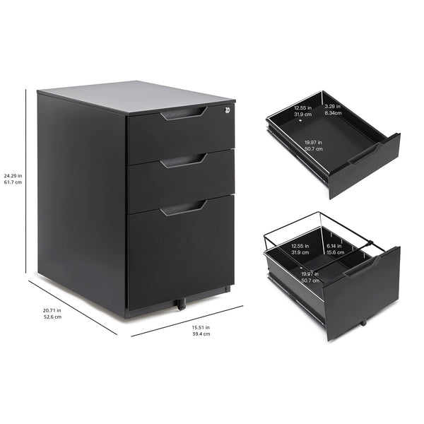 3-Drawer Mobile File Cabinet with Lock