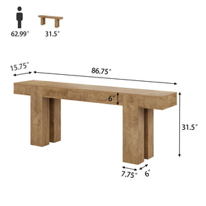 Extra Long Console Table – Natural Oak Brown, 86.75 Inch