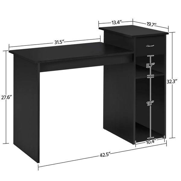 Computer Desk and Ergonomic Chair Set with Drawer & Storage Shelf