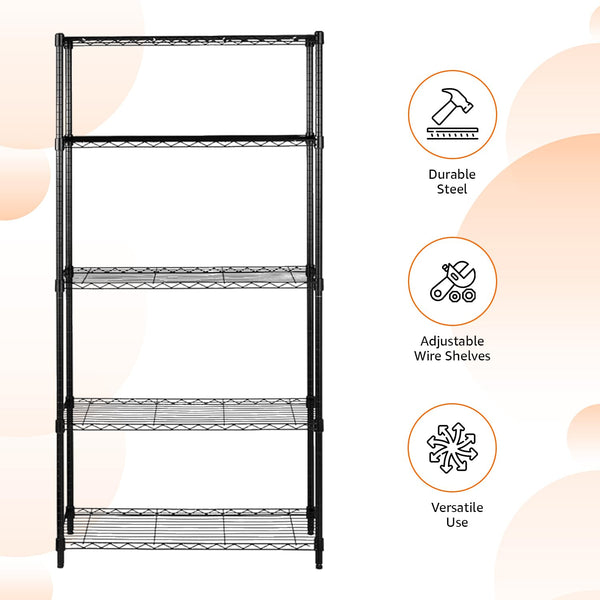 5-Shelf Adjustable Heavy Duty Steel Wire Storage Shelving Unit
