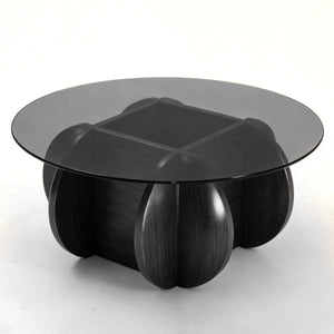 Round Glass Coffee Table with Wood Base