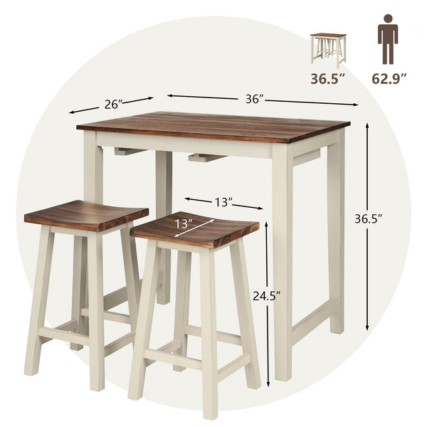 3-Piece Counter Height Dining Set with Saddle Stools