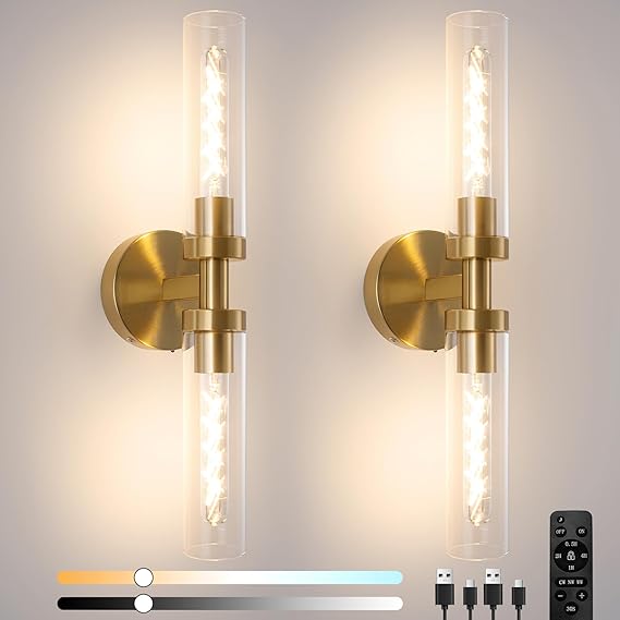 Rechargeable Battery Wall Sconce Set of 2 with Remote Control