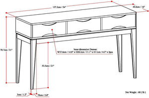 Mid-Century Console Table with 3 Drawers – 54" Solid Hardwood Sofa Table