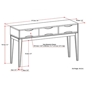 Mid-Century Console Table with 3 Drawers – 54" Solid Hardwood Sofa Table