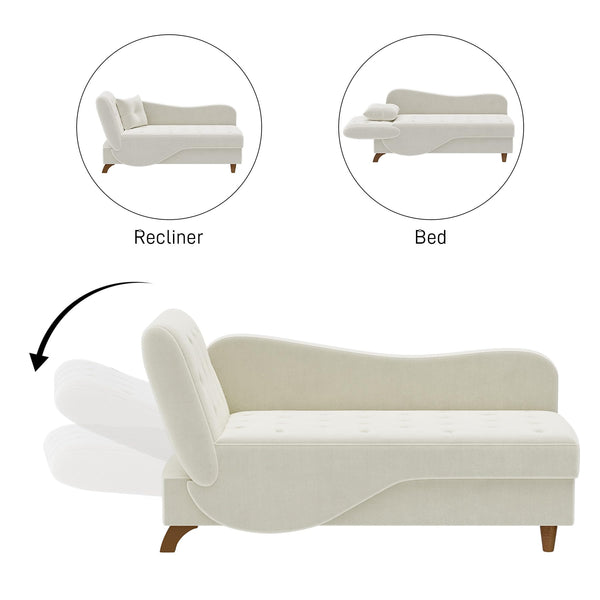 Velvet Chaise Lounge Chair with Storage & Adjustable Backrest