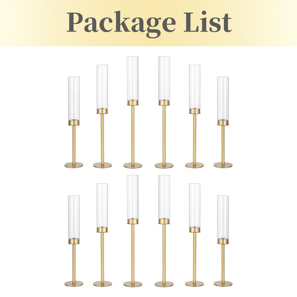 Gold Hurricane Candlestick Holders Set with Glass Candle Cover