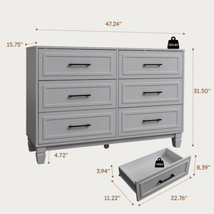 6-Drawer Farmhouse Dresser with Solid Wood Legs – Grey