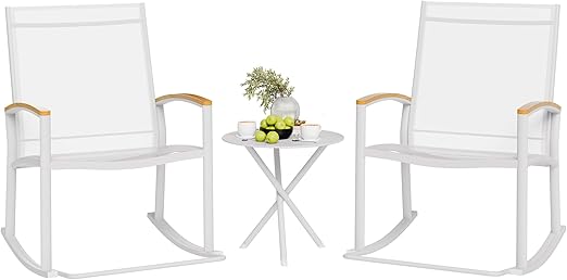 3-Piece Outdoor Rocking Bistro Set – Textilene Patio Chairs & Table