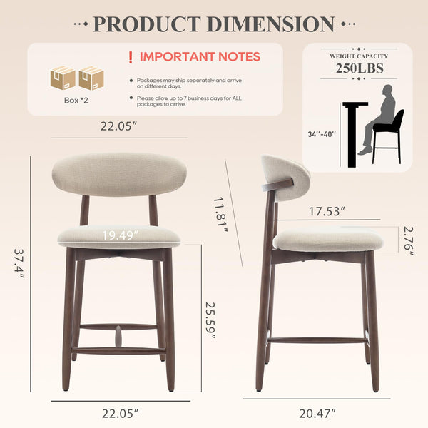 Counter Height Bar Stools Set of 4 with Wood Legs