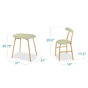 3-Piece Oval Dining Table Set with 2 Chairs, Metal Frame & Curved Backrests