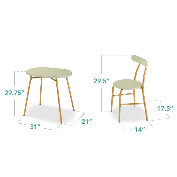 3-Piece Oval Dining Table Set with 2 Chairs, Metal Frame & Curved Backrests