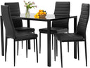 5-Piece Glass Dining Table Set with 4 Upholstered Faux Leather Chairs