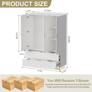 3-Door Wardrobe Armoire with Mirror, LED Lights & Drawers