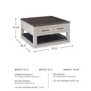 Farmhouse Lift-Top Coffee Table with Drawers & Casters