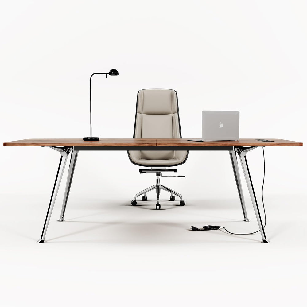 60-Inch Executive Desk with Built-In Power Outlet & Chrome Legs