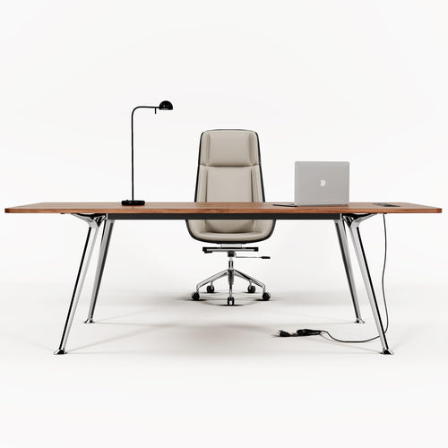 60-Inch Executive Desk with Built-In Power Outlet & Chrome Legs