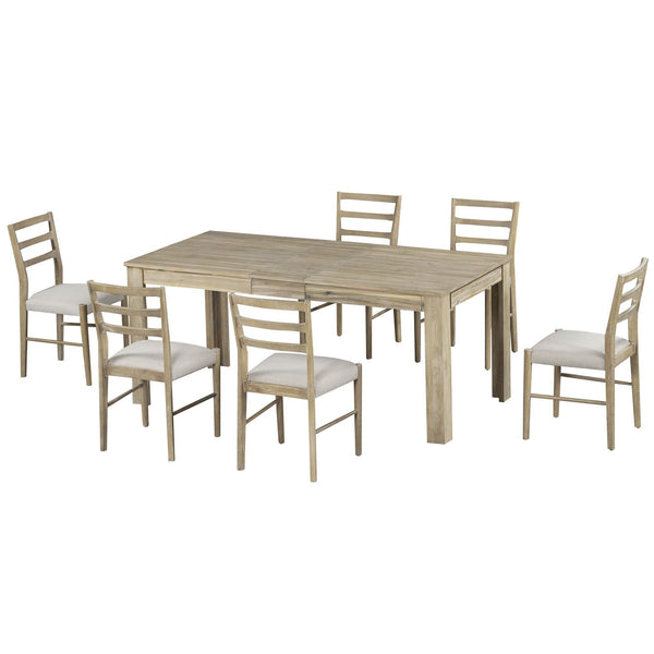 Extendable 7-Piece Dining Table Set with 6 Upholstered Chairs