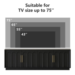 FORTUNETEC TV Stand for 75 Inch TV, 67" Entertainment Center with Arched Design, Minimalist Media Console with Adjustable Shelves, Modern TV Stand for Living Room Bedroom, Black