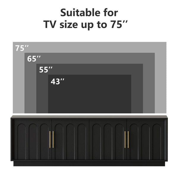 FORTUNETEC TV Stand for 75 Inch TV, 67" Entertainment Center with Arched Design, Minimalist Media Console with Adjustable Shelves, Modern TV Stand for Living Room Bedroom, Black