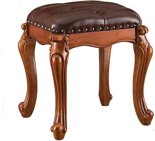 Solid Wood Leather Footstool Ottoman