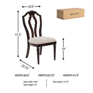Traditional Upholstered Dining Chairs - Dark Brown & Tan, Set of 2