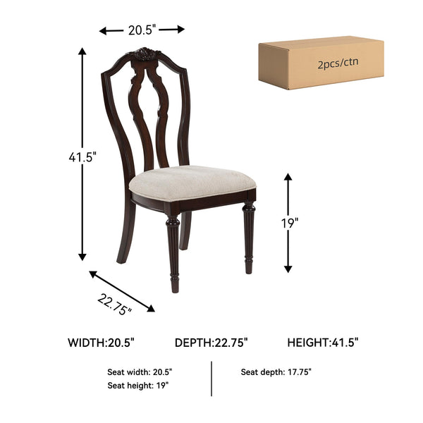 Traditional Upholstered Dining Chairs - Dark Brown & Tan, Set of 2