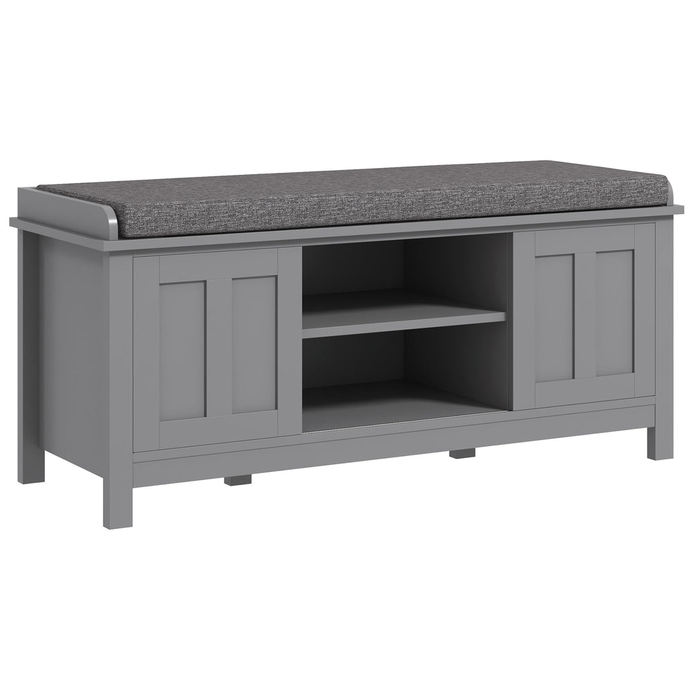 Entryway Shoe Storage Bench with Sliding Doors & Padded Seat