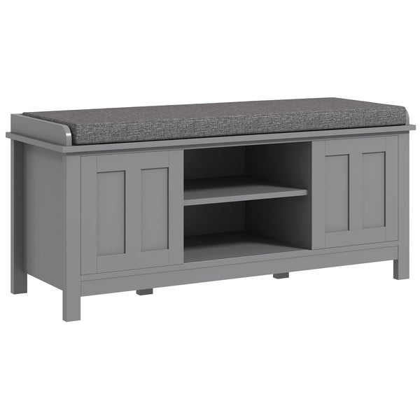 Entryway Shoe Storage Bench with Sliding Doors & Padded Seat