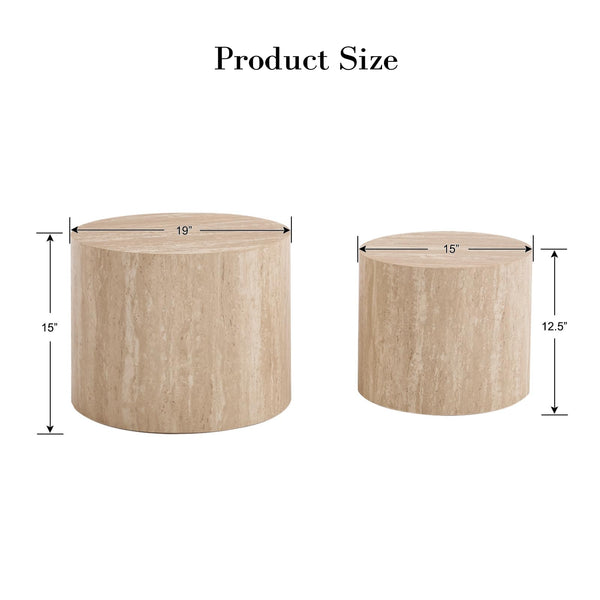 Round Nesting Coffee & Side Table Set of 2, Wood, No Assembly