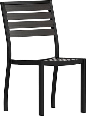 Outdoor Stackable Side Chair with Faux Teak Poly Slats