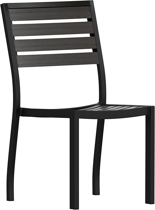 Outdoor Stackable Side Chair with Faux Teak Poly Slats