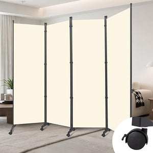 4-Panel Foldable Room Divider with Wheels