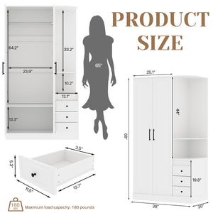 White Armoire Wardrobe Closet with Drawers & Doors