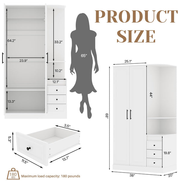 White Armoire Wardrobe Closet with Drawers & Doors