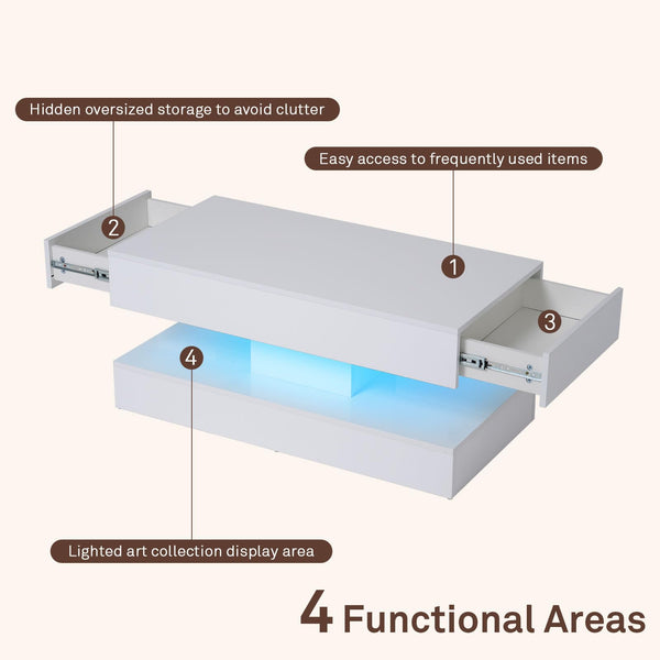 LED Coffee Table with Storage & Drawers