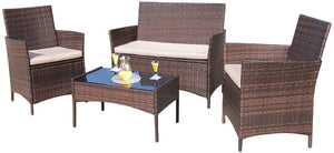 4-Piece Outdoor Patio Furniture Set – Rattan Wicker Chairs with Table