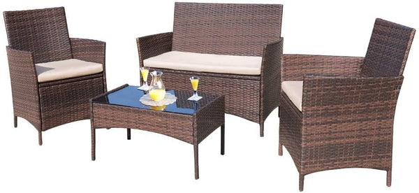 4-Piece Outdoor Patio Furniture Set – Rattan Wicker Chairs with Table