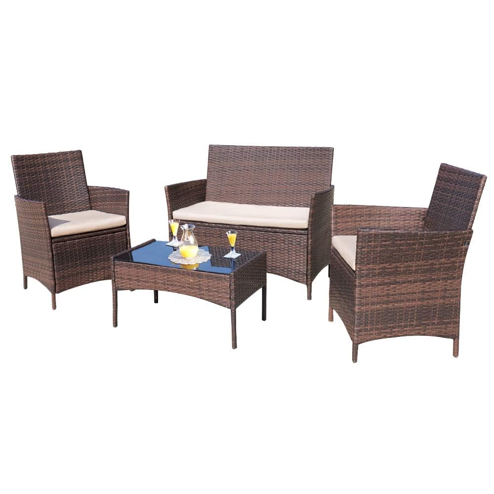 4-Piece Outdoor Patio Furniture Set – Rattan Wicker Chairs with Table