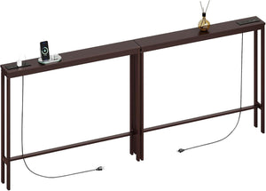 Narrow Bamboo Console Sofa Table with Power Outlets