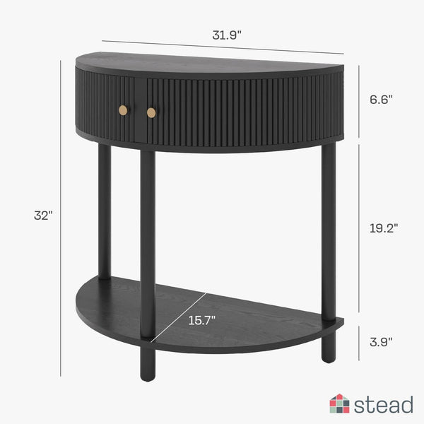 Fluted Half Moon Console Table with Hidden Storage