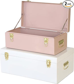 Metal Decorative Storage Trunk Set of 2 with Locking Clasps