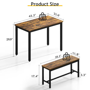 43-Inch Dining Table Set with 2 Benches – Space-Saving Kitchen Dining Set for 4