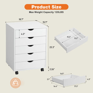 5 Drawer Chest with Wheels – Wood Storage Cabinet