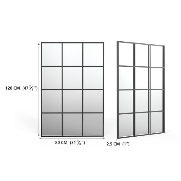 Large Arched Grid Wall Mirror – Matte Black Metal Frame